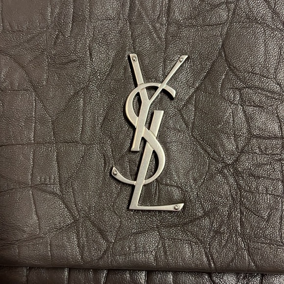 Saint Laurent West Hollywood Grey Leather Croc Embossed Clutch Bag YSL 🖤 - Picture 3 of 5